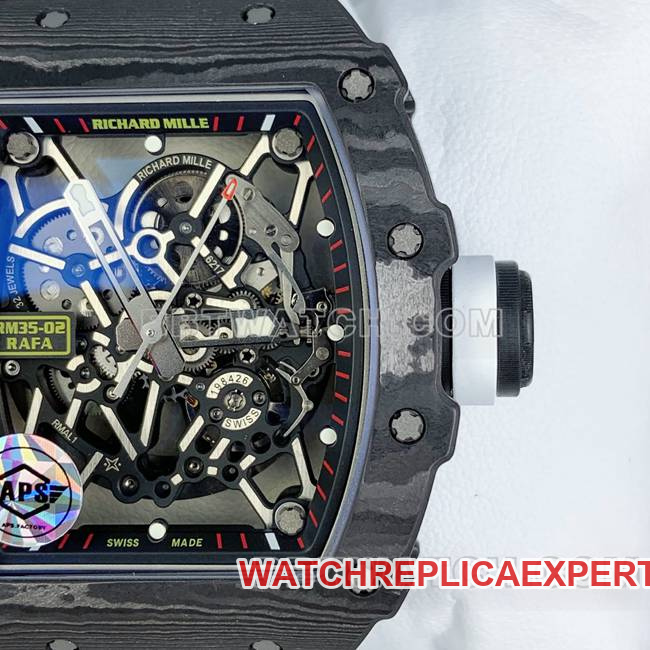 1:1replica watch APS factory Richard Mille carbon fiber white rubber bracelet RM35-02front live photo