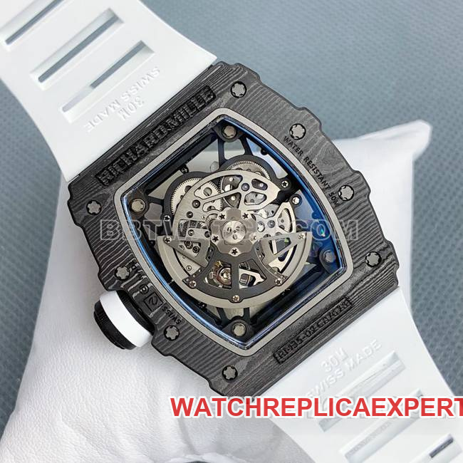 1:1replica watch APS factory Richard Mille carbon fiber white rubber bracelet RM35-02caseback live photo