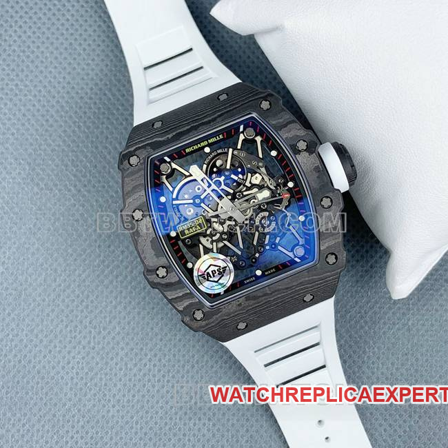1:1replica watch APS factory Richard Mille carbon fiber white rubber bracelet RM35-02front live photo