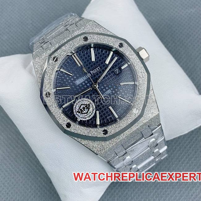 1:1replica watch Royal OakAPS factory Audemars Piguetblue dial frost gold 15410front live photo