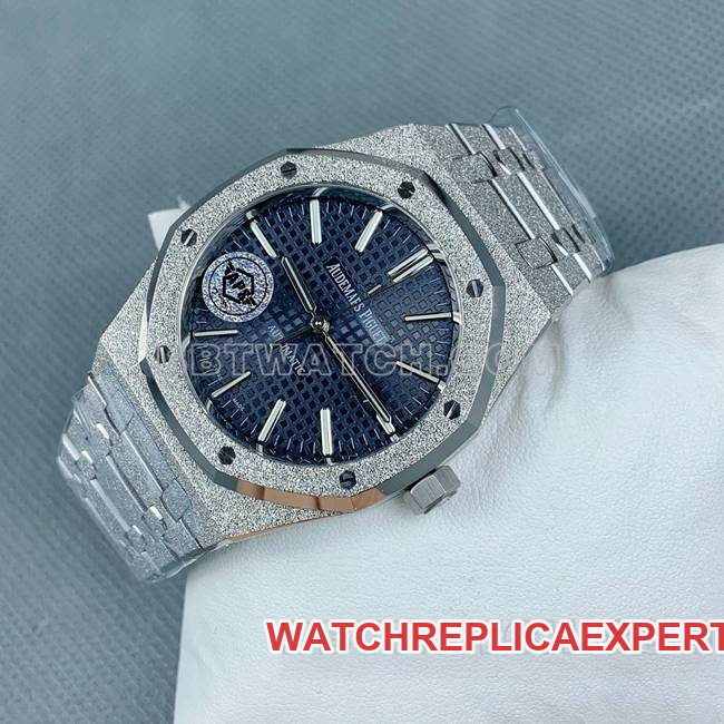1:1replica watch Royal OakAPS factory Audemars Piguetblue dial frost gold 15410front live photo