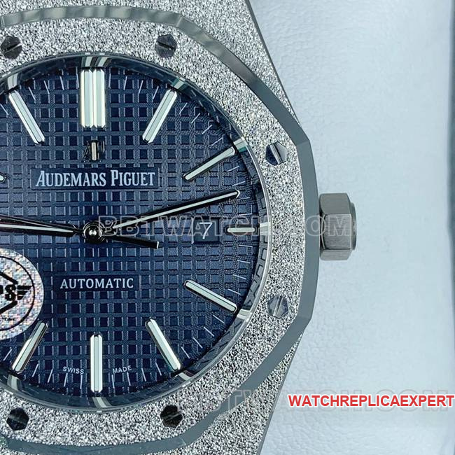 1:1replica watch Royal OakAPS factory Audemars Piguetblue dial frost gold 15410front live photo
