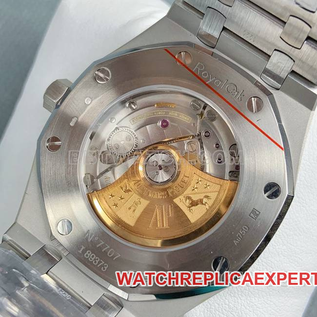 1:1replica watch Royal OakAPS factory Audemars Piguetblue dial frost gold 15410caseback live photo