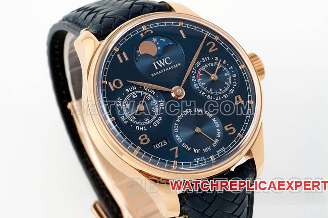 top-tier watch APS factory Portugal IWC perpetual calendar blue dialrose goldfront live photo