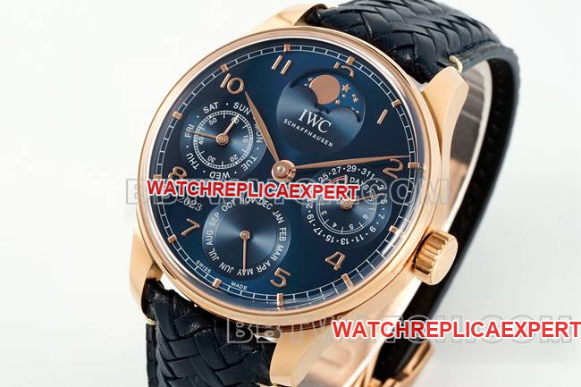 top-tier watch APS factory Portugal IWC perpetual calendar blue dialrose goldfront live photo