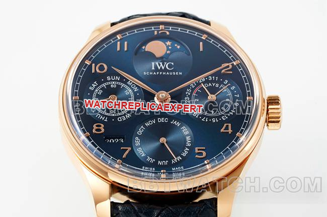 top-tier watch APS factory Portugal IWC perpetual calendar blue dialrose goldfront live photo