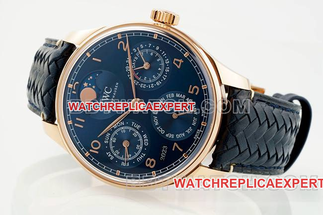 top-tier watch APS factory Portugal IWC perpetual calendar blue dialrose goldfront live photo
