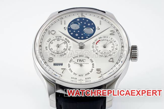 1:1replica watch APS factory Portugal IWC perpetual calendar white dial black braceletfront live photo