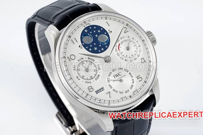 1:1replica watch APS factory Portugal IWC perpetual calendar white dial black braceletfront live photo