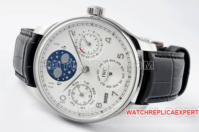1:1replica watch APS factory Portugal IWC perpetual calendar white dial black braceletfront live photo