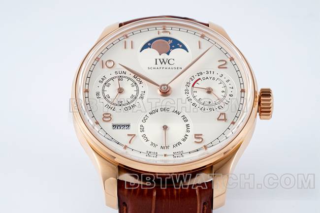watch APS factory Portugal IWC perpetual calendar white dialrose goldfront live photo
