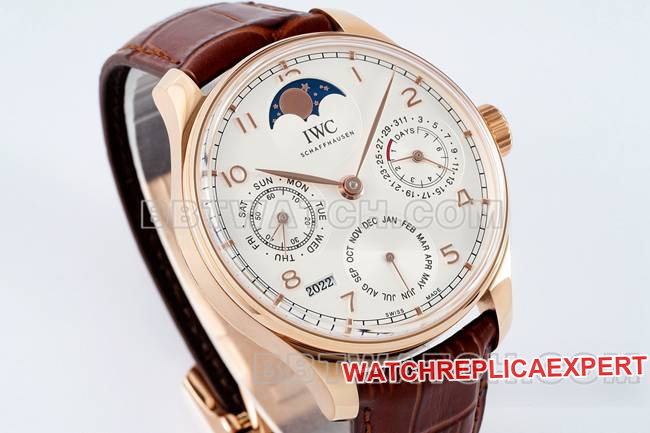 watch APS factory Portugal IWC perpetual calendar white dialrose goldfront live photo
