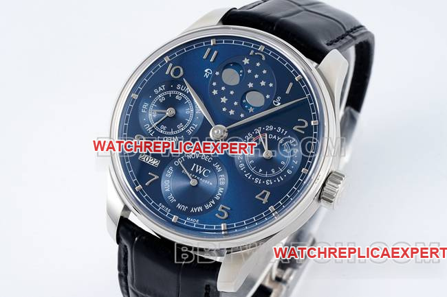 collectible watch APS factory Portugal IWC perpetual calendar blue dial black braceletfront live photo