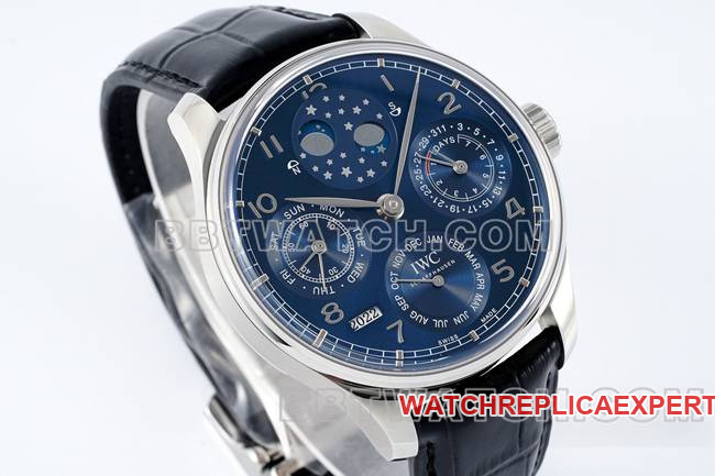 collectible watch APS factory Portugal IWC perpetual calendar blue dial black braceletfront live photo