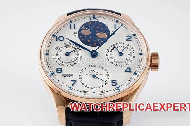 top-tier watch Portugal APS factory IWC perpetual calendar white dialrose goldfront live photo