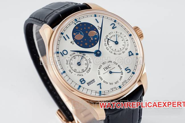 top-tier watch Portugal APS factory IWC perpetual calendar white dialrose goldfront live photo