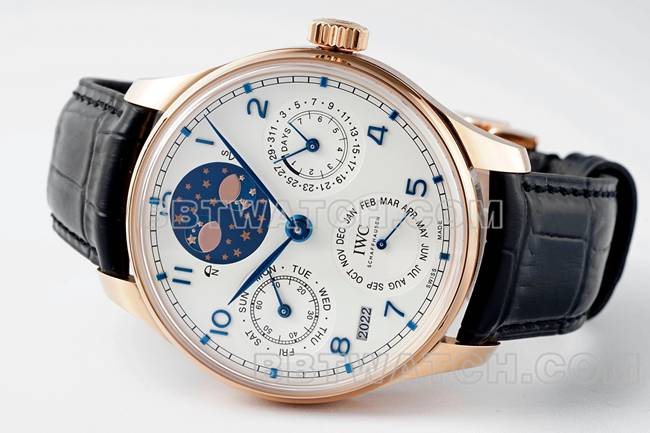 top-tier watch Portugal APS factory IWC perpetual calendar white dialrose goldfront live photo