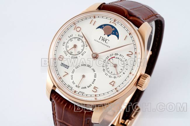 watch APS factory Portugal IWC perpetual calendar white dialrose goldfront live photo