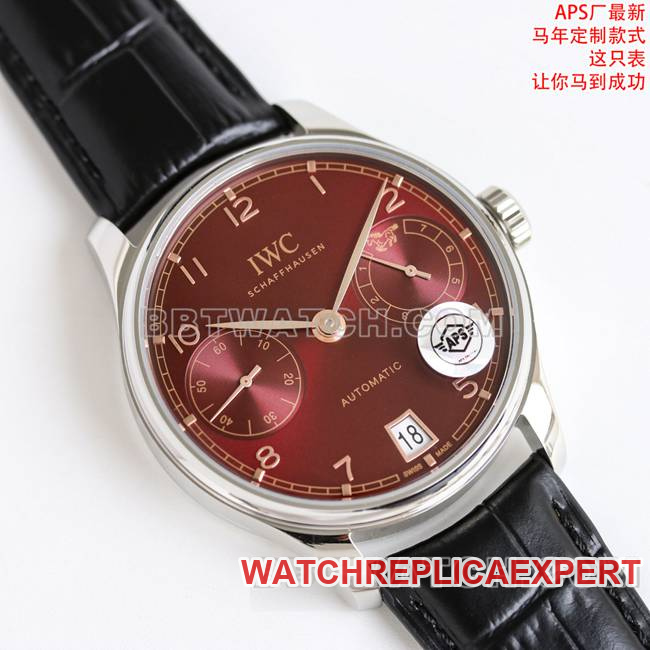 collectible watch Portugal APS factory IWC red plate leather braceletfront live photo