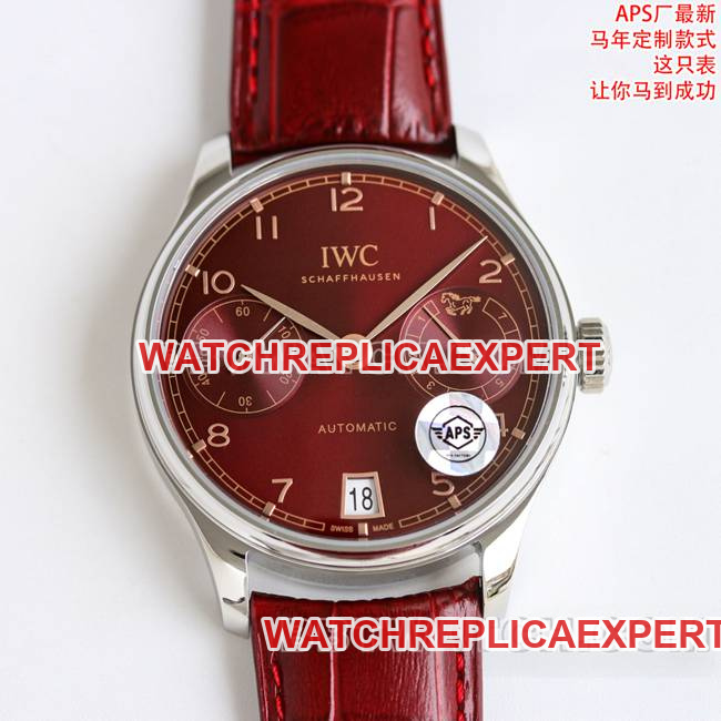 collectible watch Portugal APS factory IWC red plate leather braceletfront live photo