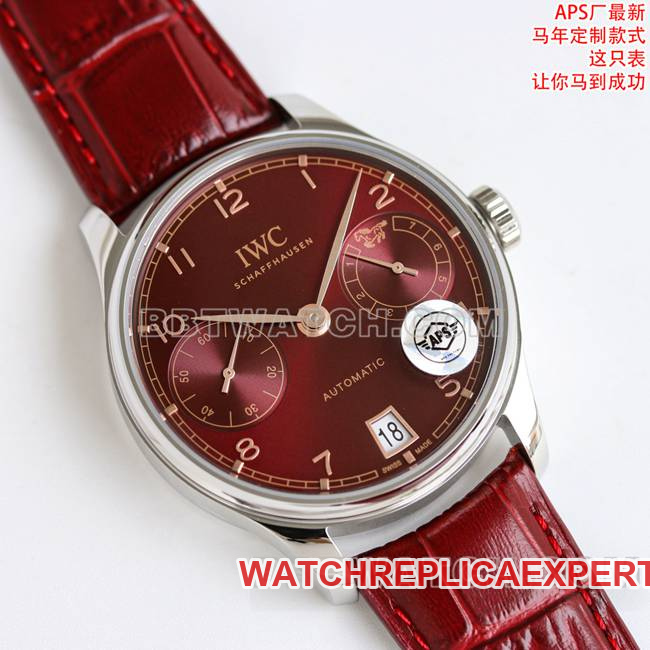 collectible watch Portugal APS factory IWC red plate leather braceletfront live photo