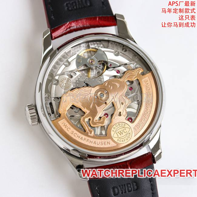 collectible watch Portugal APS factory IWC red plate leather braceletcaseback live photo