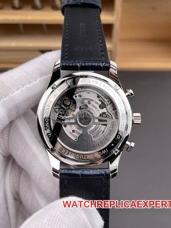 watch Portugal APS factory IWC silver white dial blue needle caseback live photo