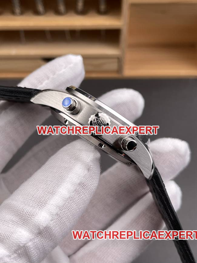 watch APS factory pilot IWC black dialchronograph leather bracelet positive side live photo