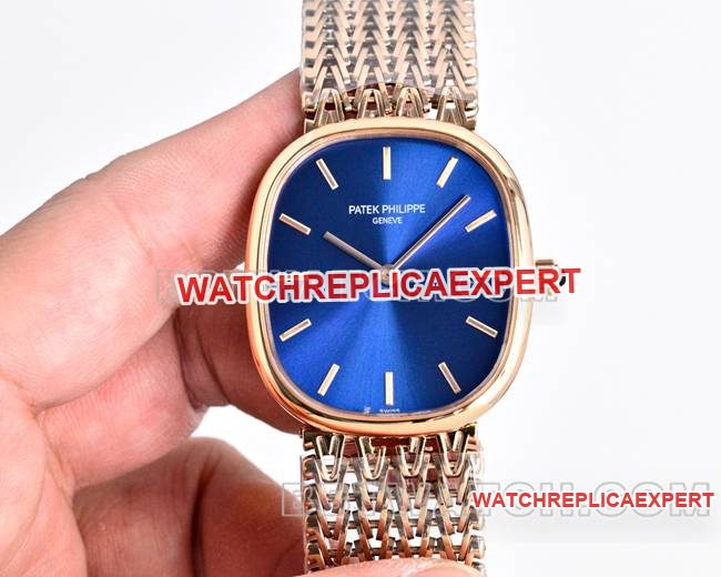 collectible watch Patek PhilippeGOLDEN ELLIPSEblue dialrose gold5738front live photo