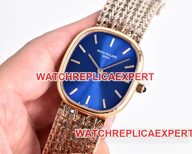 collectible watch Patek PhilippeGOLDEN ELLIPSEblue dialrose gold5738front live photo