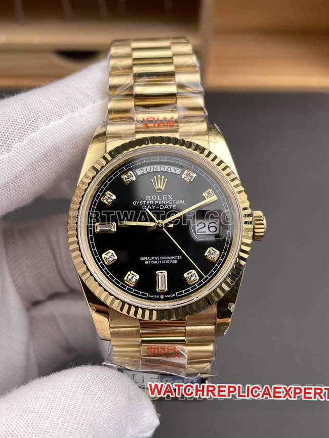 top-tier watch QF factory Day-DateRolexblack dialyellow gold2836 mechanical 36mmfront live photo