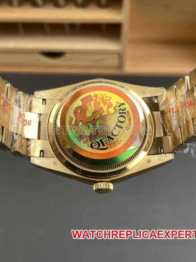 top-tier watch QF factory Day-DateRolexblack dialyellow gold2836 mechanical 36mmcaseback live photo