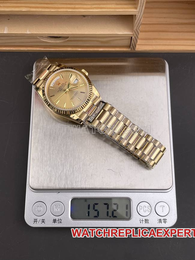 collectible watch QF factory Day-DateRolex gold plate yellow gold2836 mechanical 36mm weight live photos