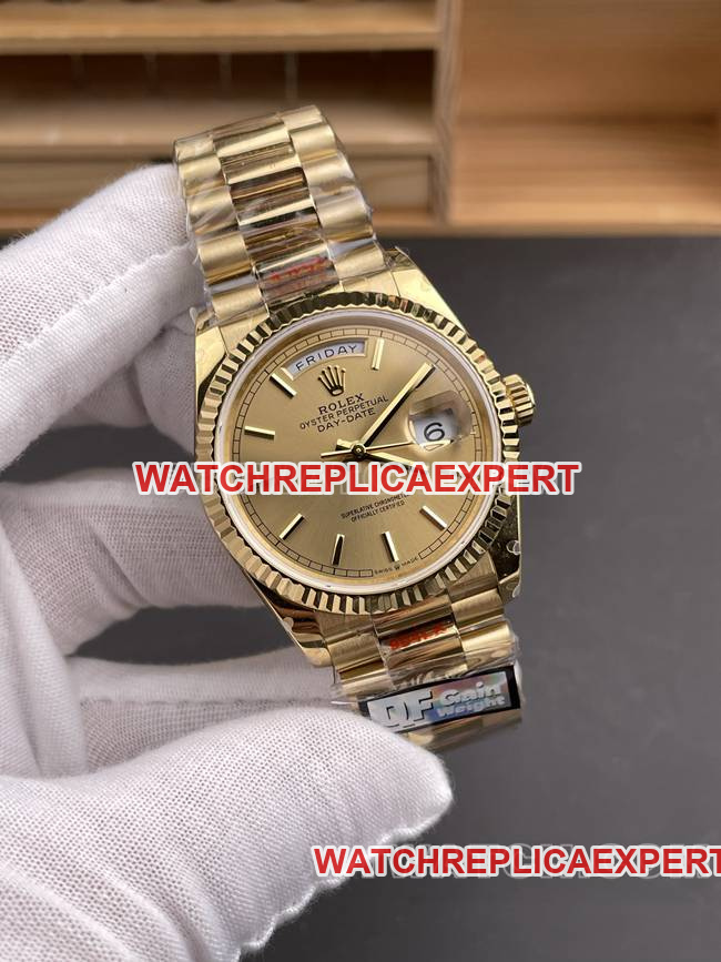 collectible watch QF factory Day-DateRolex gold plate yellow gold2836 mechanical 36mmfront live photo