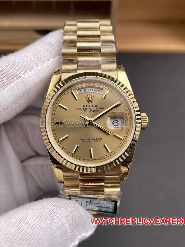 collectible watch QF factory Day-DateRolex gold plate yellow gold2836 mechanical 36mmfront live photo