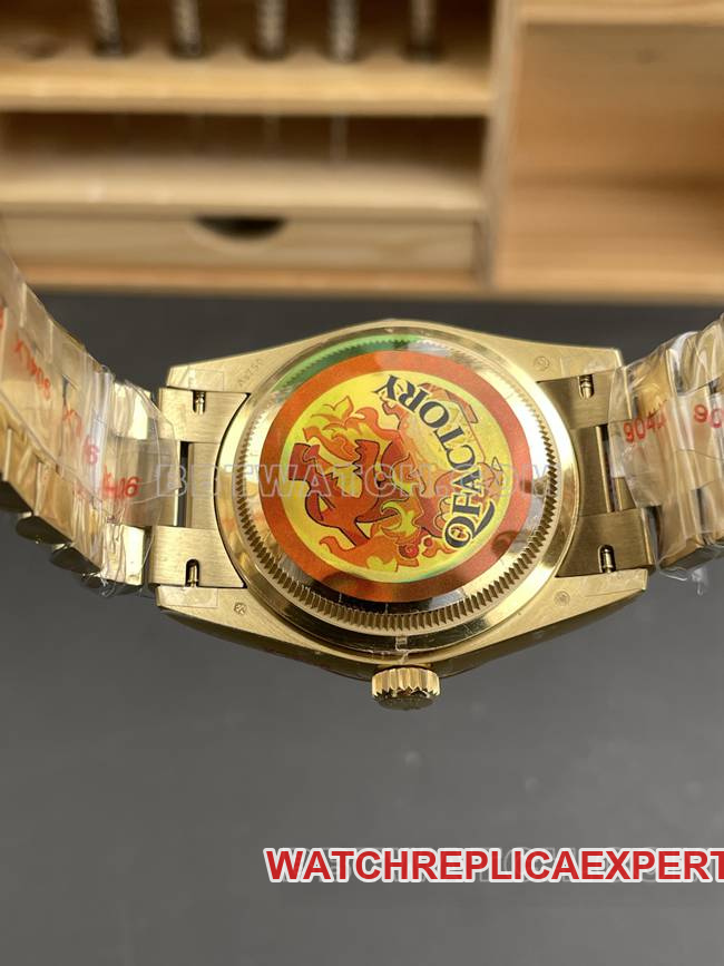 collectible watch QF factory Day-DateRolex gold plate yellow gold2836 mechanical 36mm caseback live photo