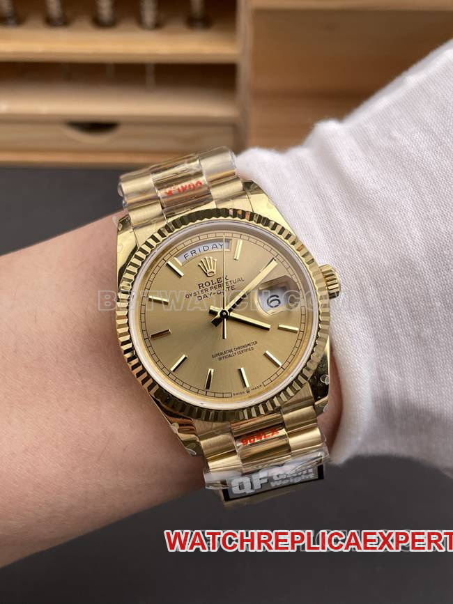 collectible watch QF factory Day-DateRolex gold plate yellow gold2836 mechanical 36mm wear live photos