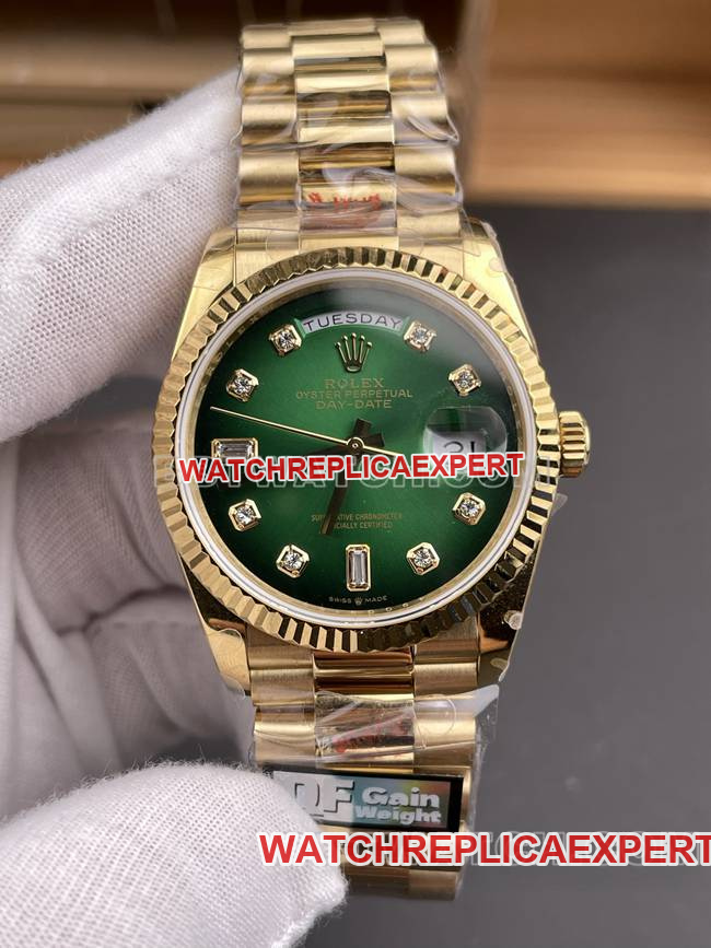 1:1replica watch QF factory Day-DateRolex smoked green dialyellow gold2836 mechanical 36mmfront live photo