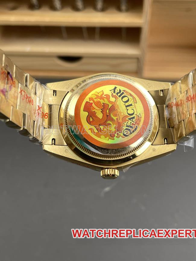 1:1replica watch QF factory Day-DateRolex smoked green dialyellow gold2836 mechanical 36mmcaseback live photo
