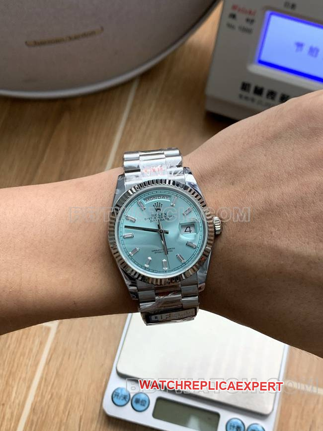 watch QF factory Day-DateRolex ice blue dial2836 mechanical 36mm wear live photos