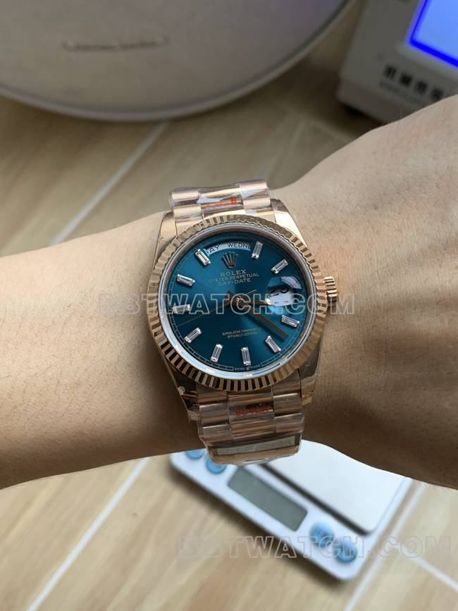 collectible watch QF factory Day-DateRolex ice blue dialrose gold2836 mechanical 36mm wear live photos