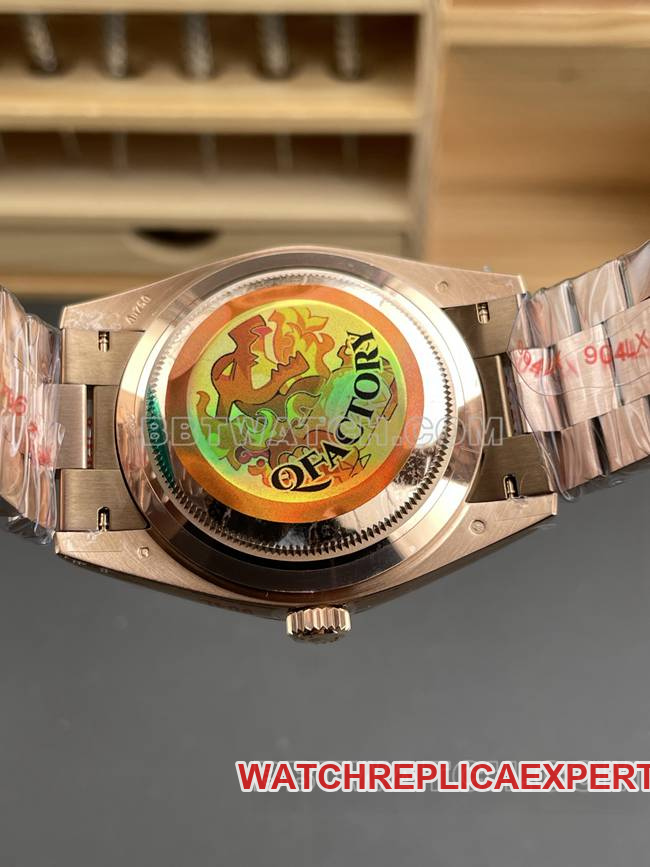 top-tier watch QF factory RolexDay-Date olive green dialrose gold40mmcaseback live photo