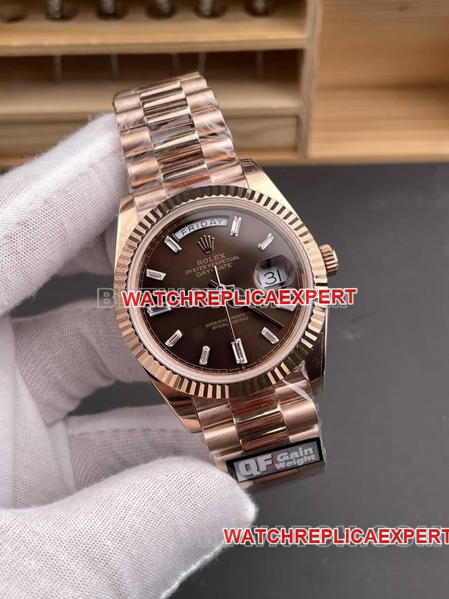 collectible watch QF factory RolexDay-Date coffee plate rose gold40mmfront live photo