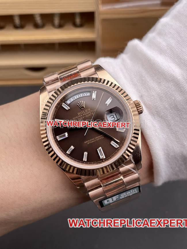 collectible watch QF factory Rolex Day-Date coffee plate rose gold 40mm wearing live photos