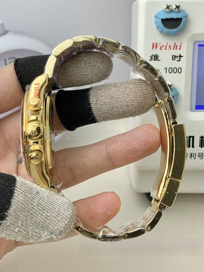 QF factory 1:1replica watch DaytonaRolexblack dialyellow gold4131 mechanical side live photo