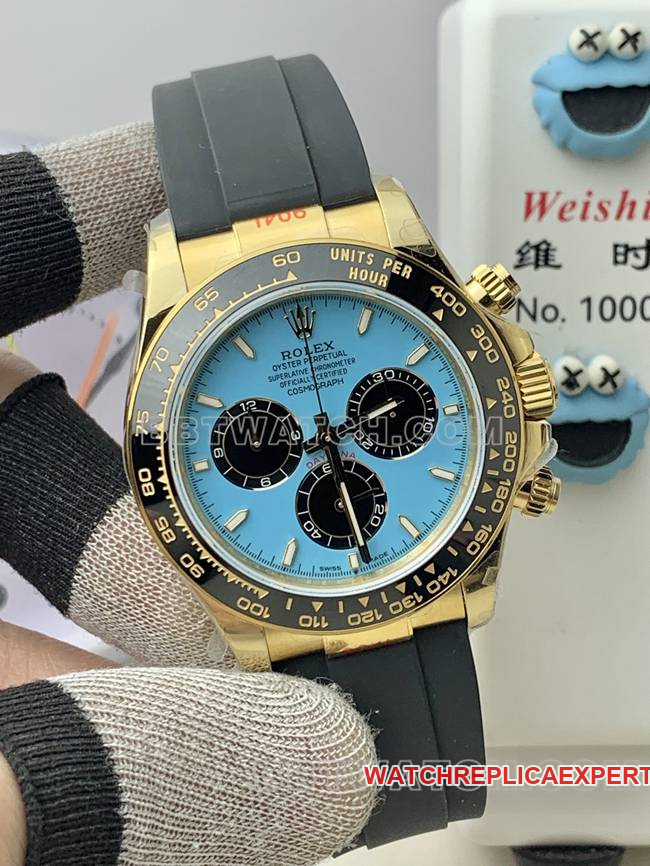 QF factory collectible watch DaytonaRolexblue dialyellow gold4131 mechanical front live photo