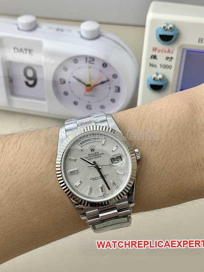 watch QF factory Rolex Day-Date silver gray plate 2836movement40mm wearing live photos