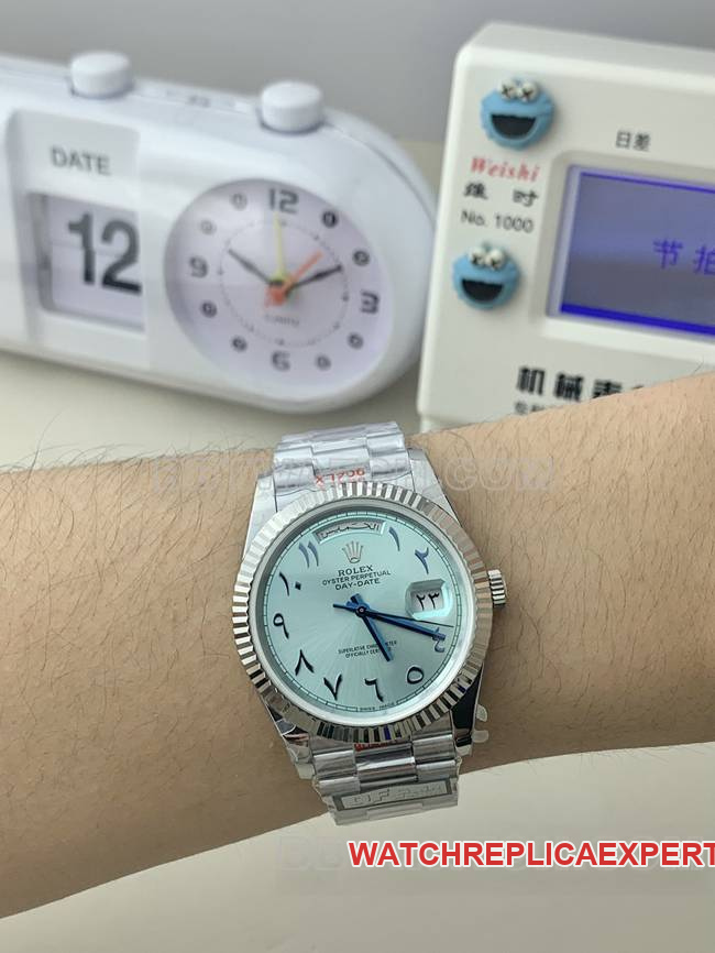 collectible watch QF factory Rolex Day-Date ice blue dial Middle East time scale 40mm wear live photos