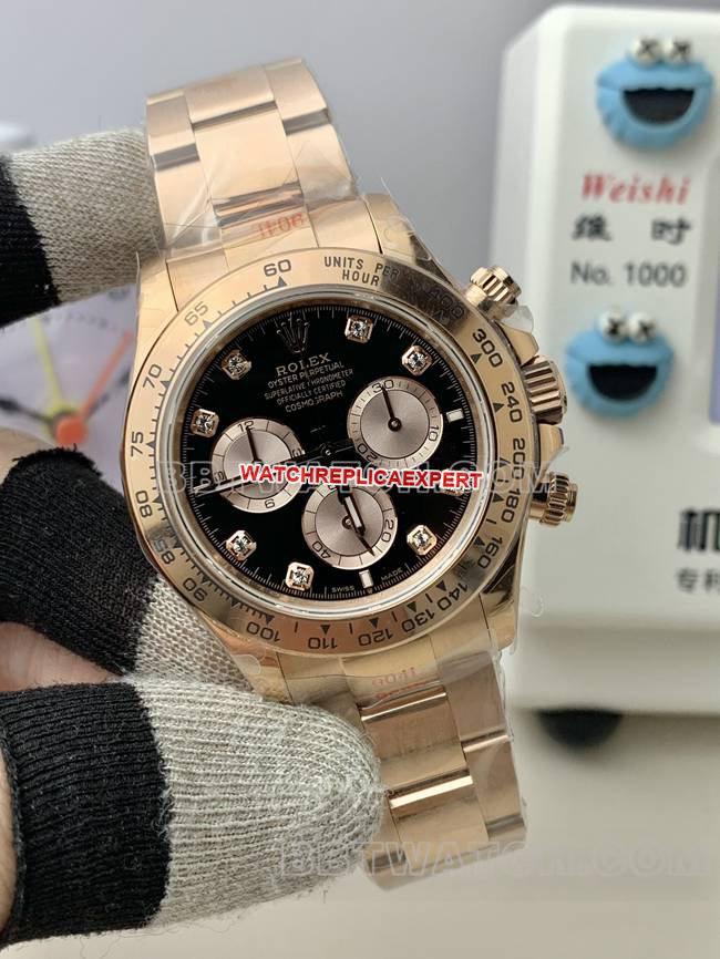collectible watch RolexQF factory Daytonablack dialrose gold4131 mechanical front live photo