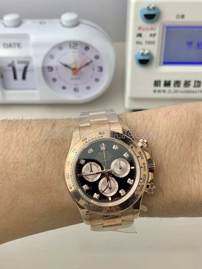 collectible watch RolexQF factory Daytonablack dialrose gold4131 mechanical wear live photos